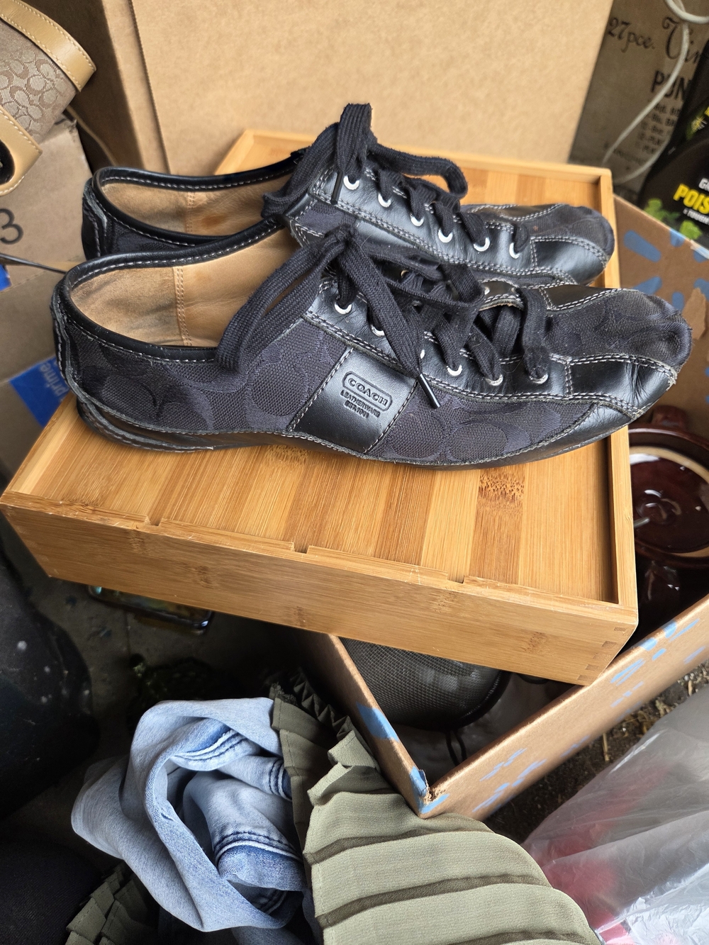 Coach Womens Black Signature Canvas Lace-Up Sneakers Size 9